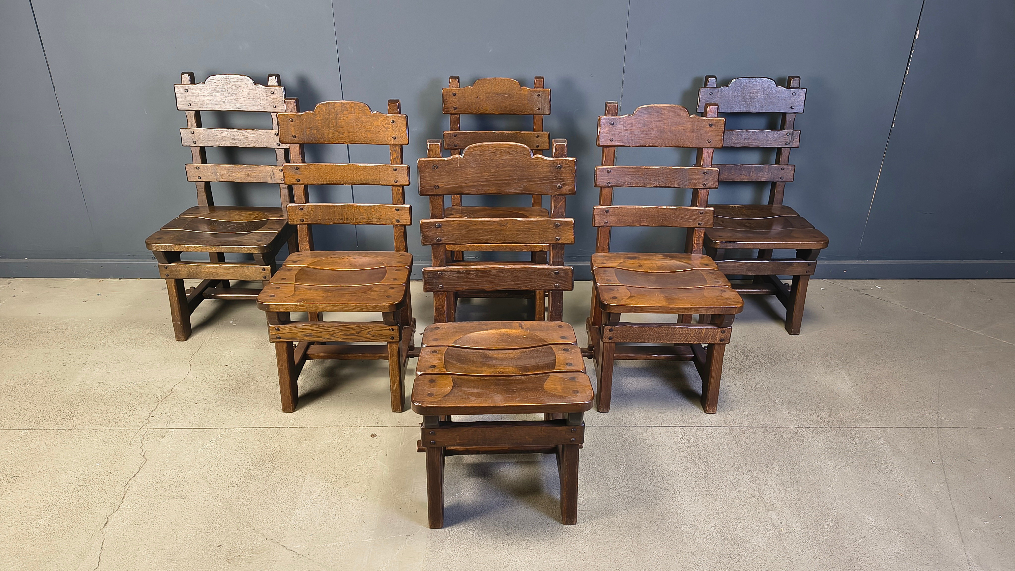 Vintage brutalist dining chairs, set of 6 - 1960s