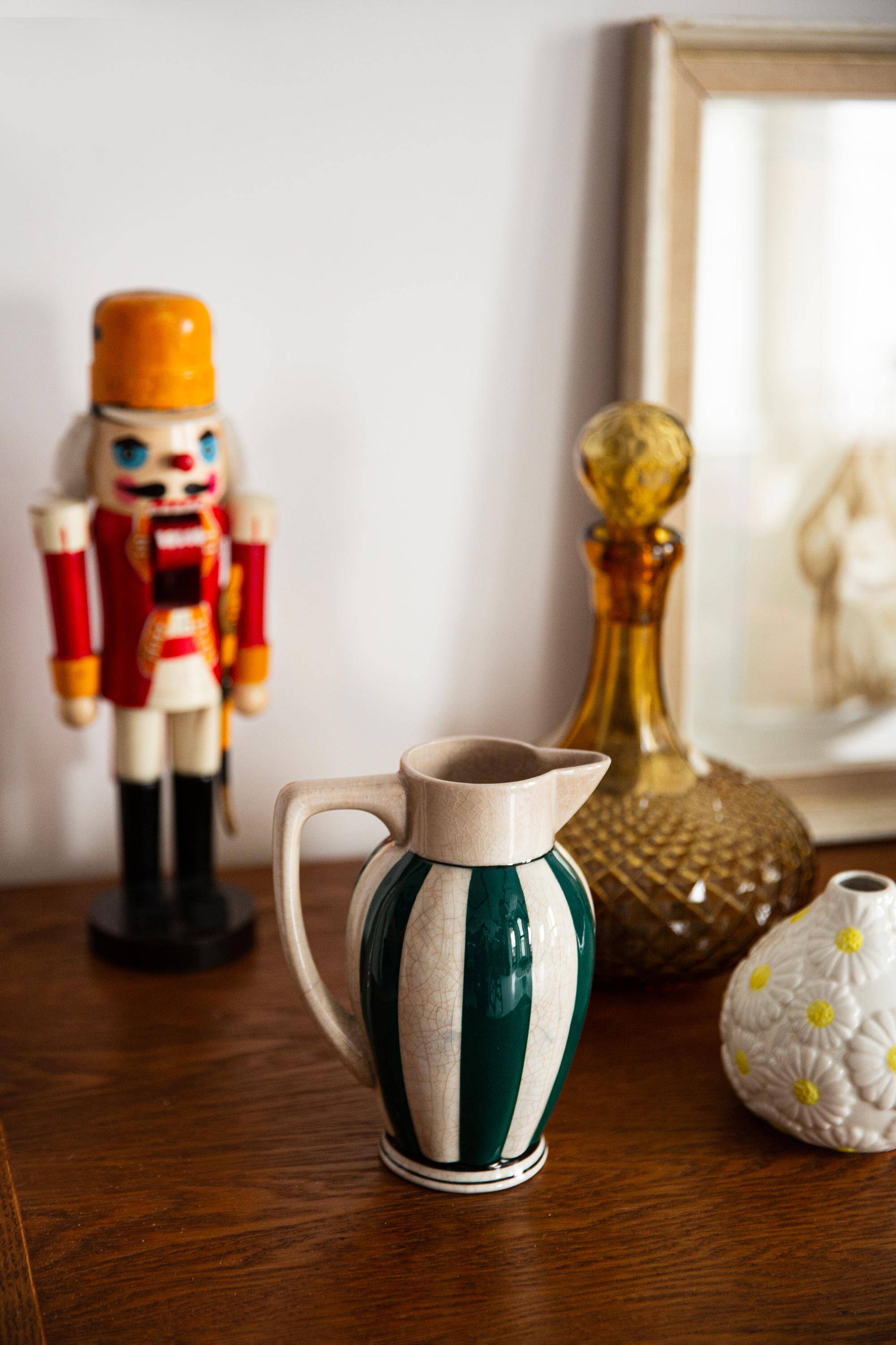Vintage white and green ceramic porcelain vase from the mid-20th century, Germany, 1960s.
