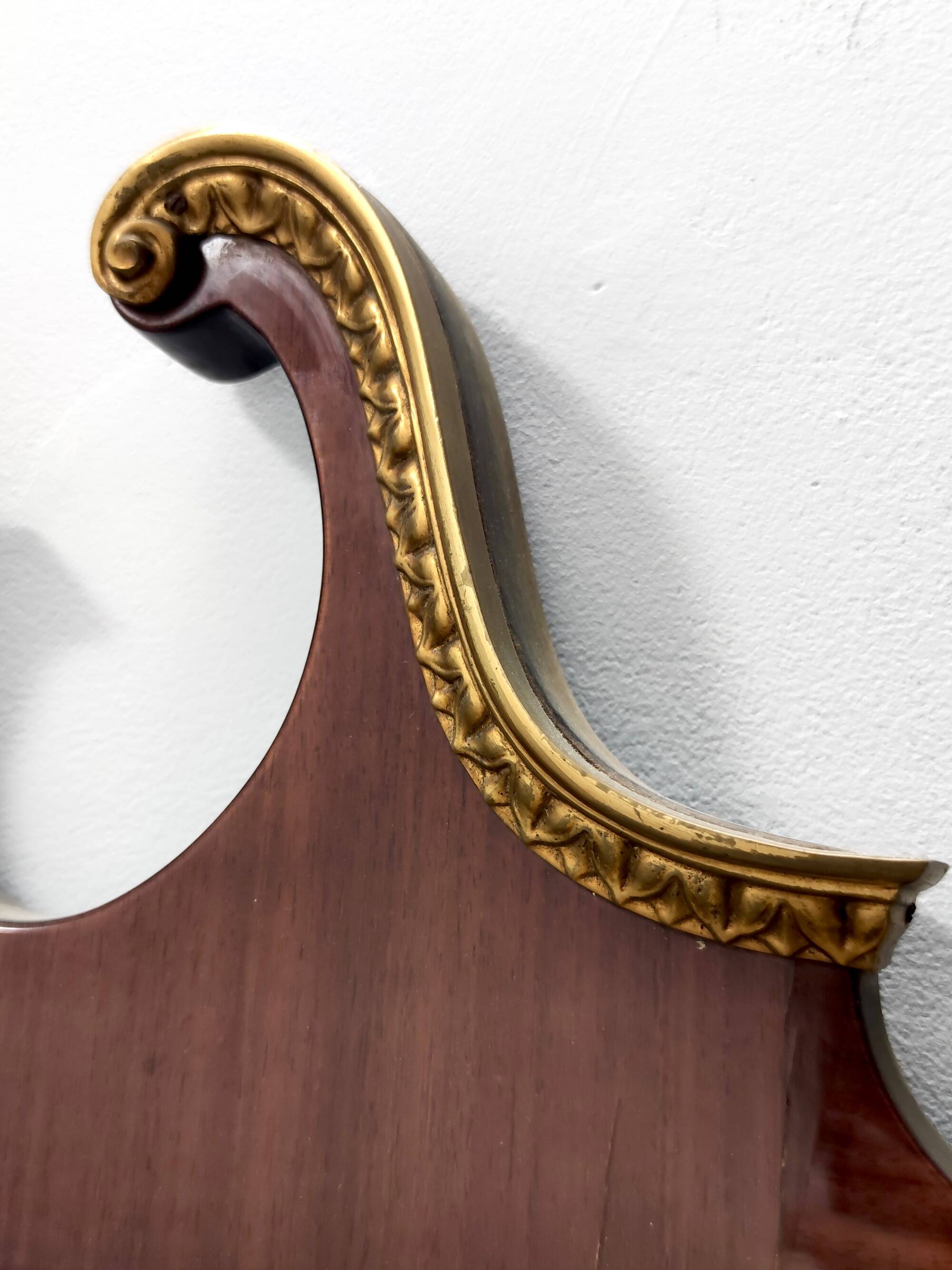 Wall Mirror with Ebonized Beech Frame and Cast Brass Details, Italy