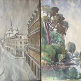 Two-sided watercolor painting Dijon Cathedral St Benigne/ Ouche by Henri Gabet 1899