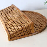 Mail holder, empty wall pocket, wicker and cannage, vintage