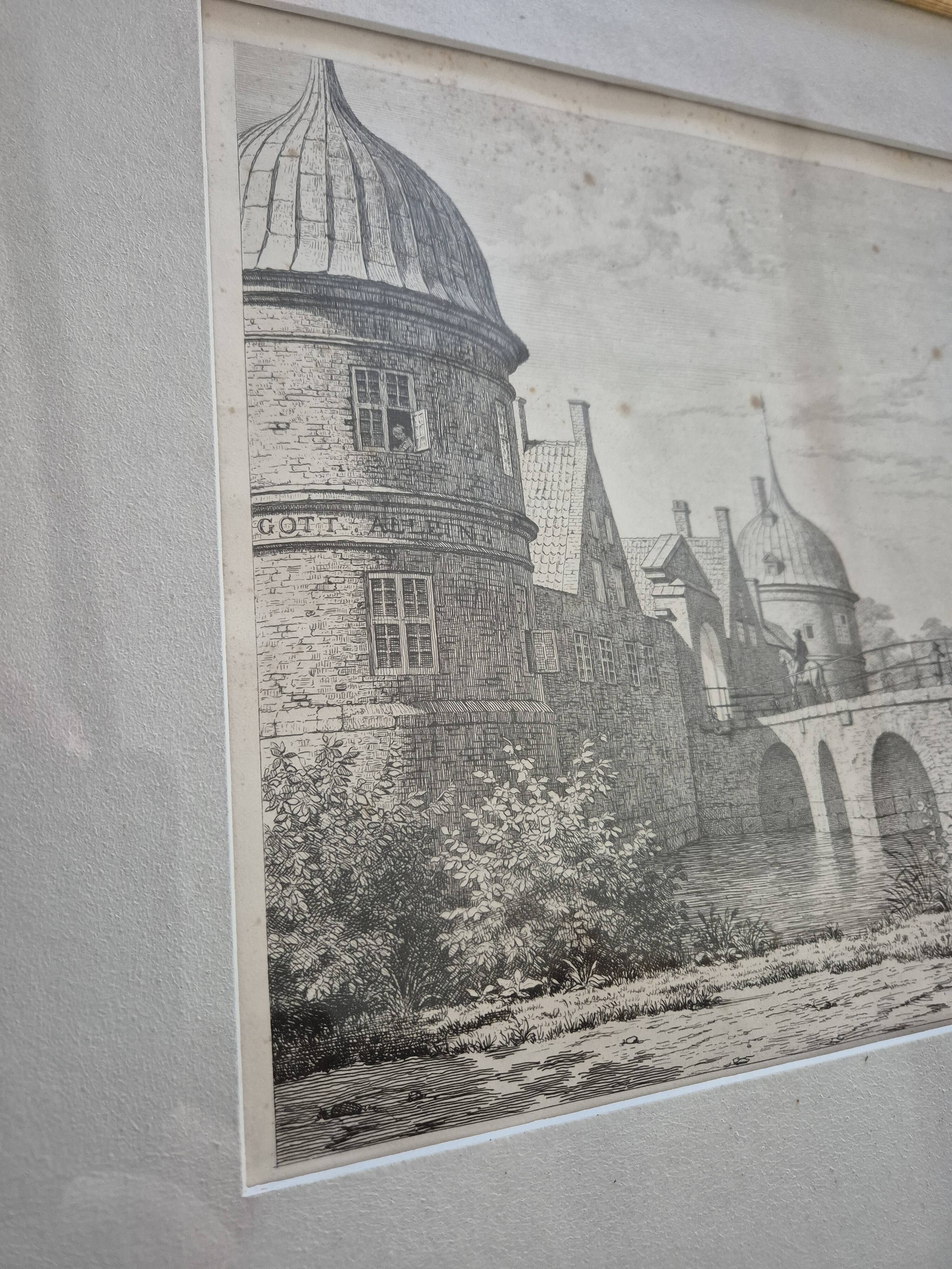 Etching The bridge of Frederiksborg Castle – The bridge at Frederiksborg Castle