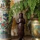 Asian statuette, popular art in carved monoxyle wood, vintage 1930-1960.