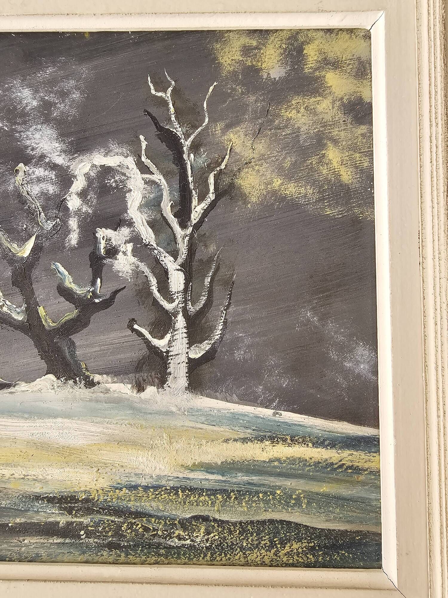 Oil painting on panel Winter Landscape signed Roger Comte