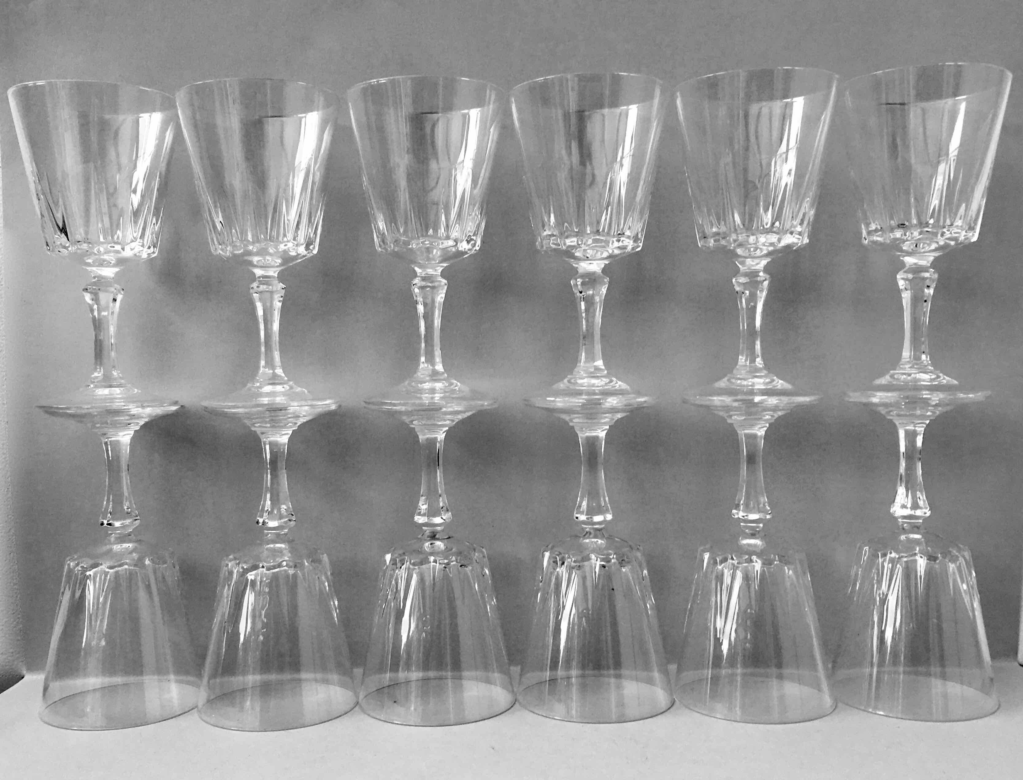 Set of 12 cut crystal wine glasses