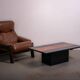 Table basse bar dissimulée, laque brillante et placage en loupe, vers 1980