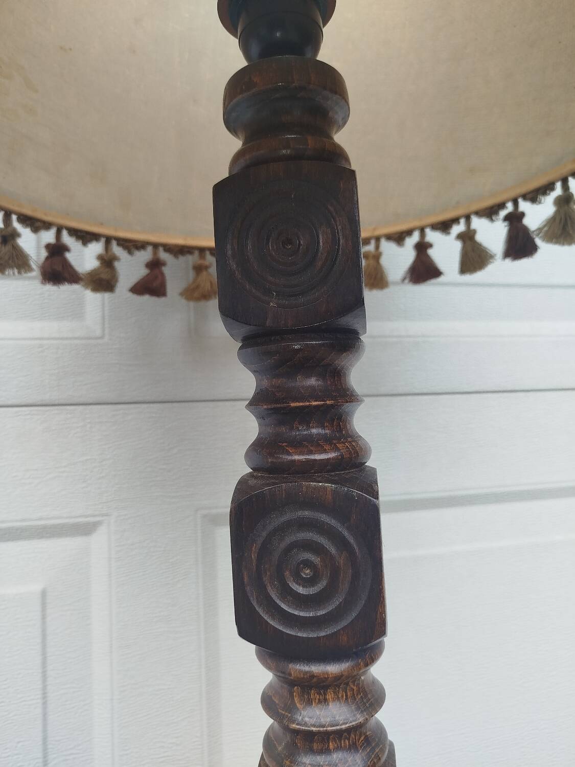 Turned wooden floor lamp – in the style of Charles Dudouyt art deco