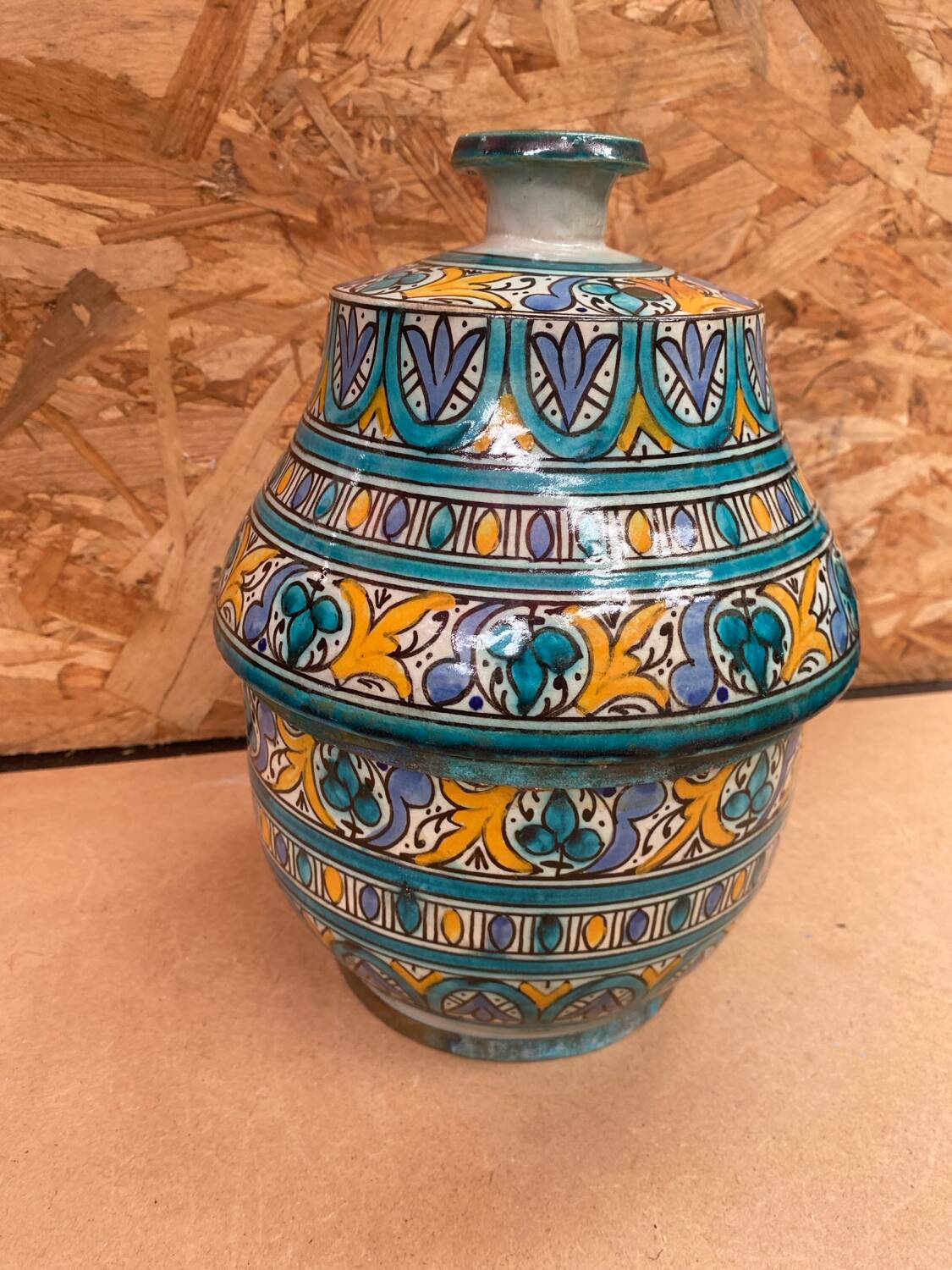 Old Jobbana Butter Jar Morocco Polychrome Earthenware 19th Century Vintage #B083