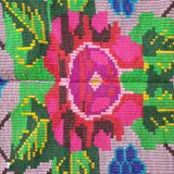 Boho chic Romanian carpet made by hand in wool, floral boho, lavender background with pink flowers 146x186cm