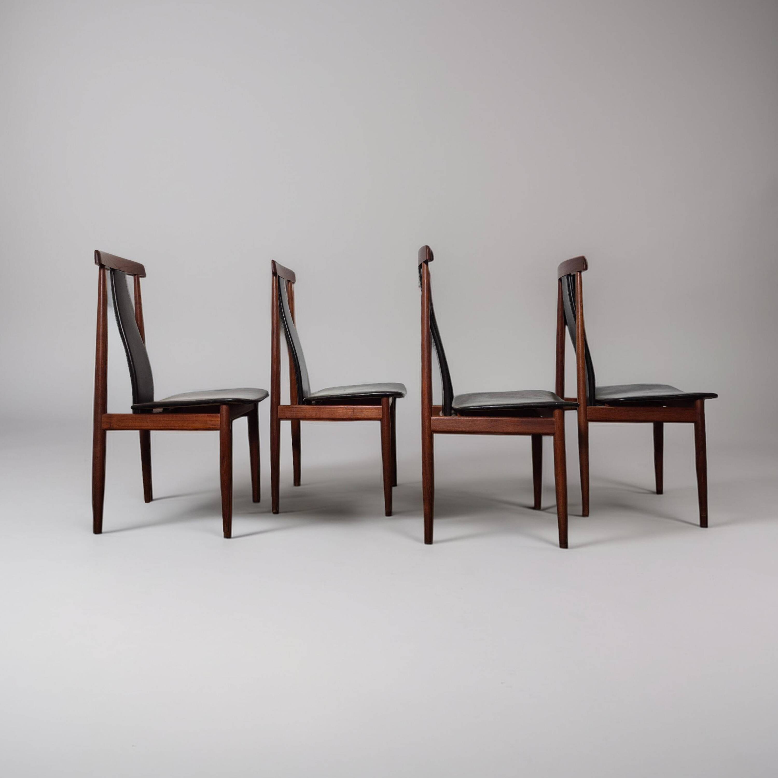 Set of 4 teak and leather dining chairs, Denmark 1960s