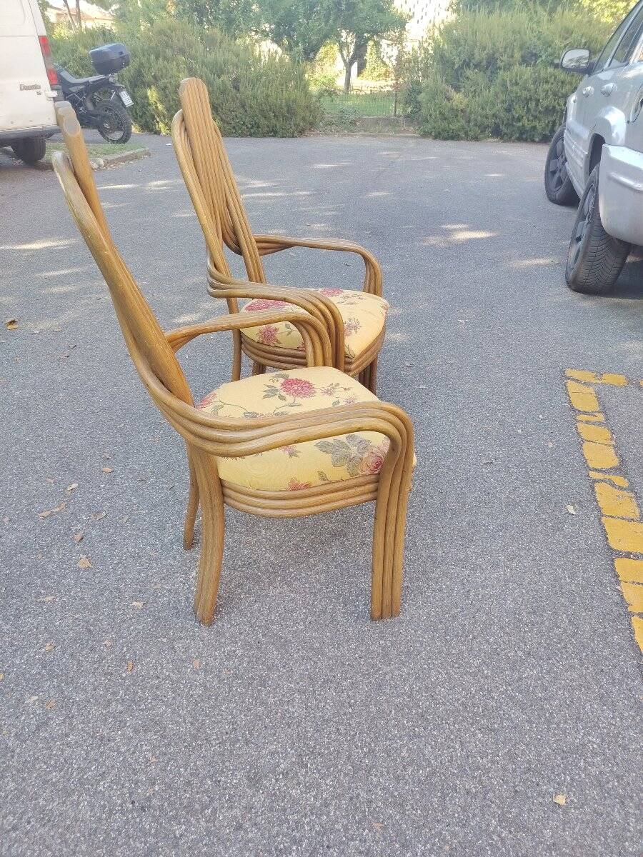Pair of 1970s Italian design armchairs, made of bent bamboo.