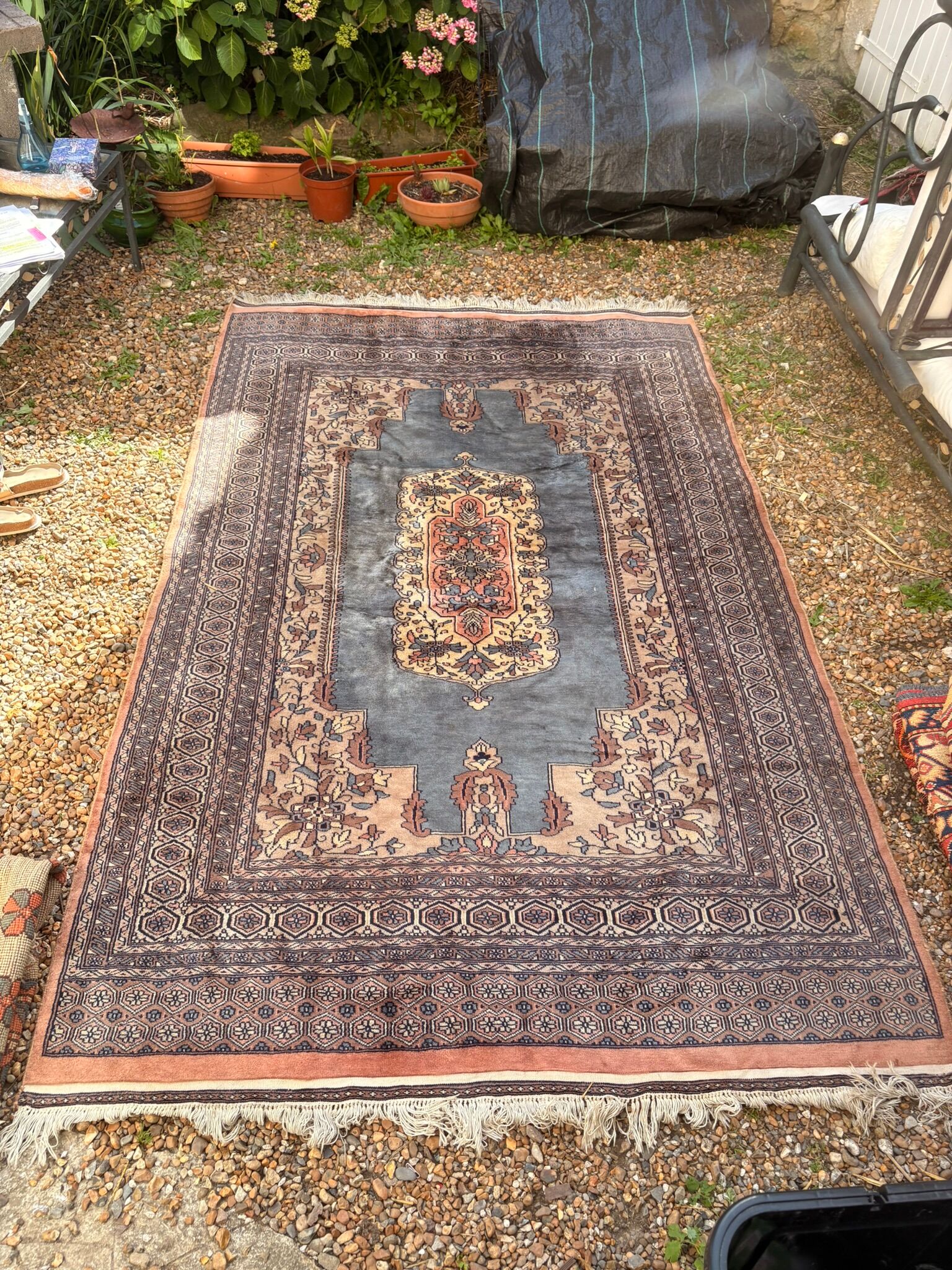 Vintage Persian Moud Carpet Handwoven Wool 240x160 Iran Oriental Old Salon