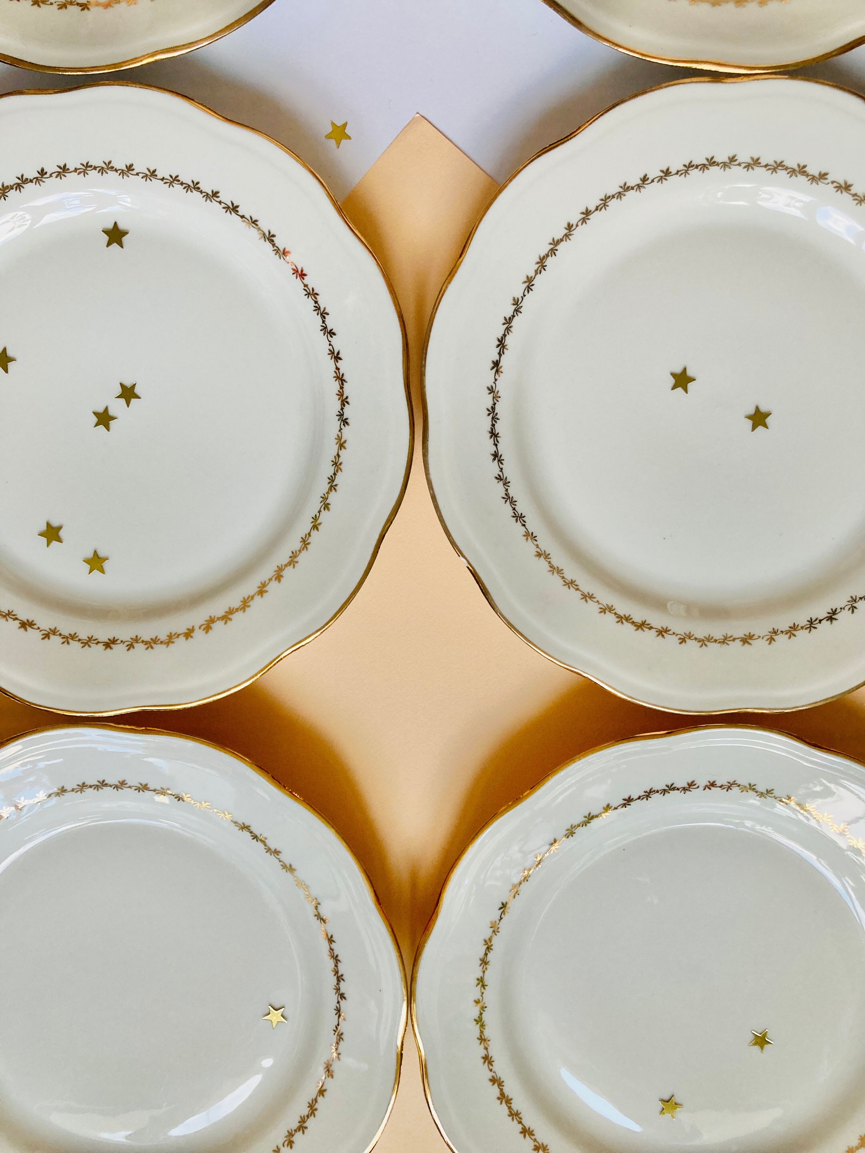 Lot 6/12 small plates - white porcelain - gold- ser - vintage -retro