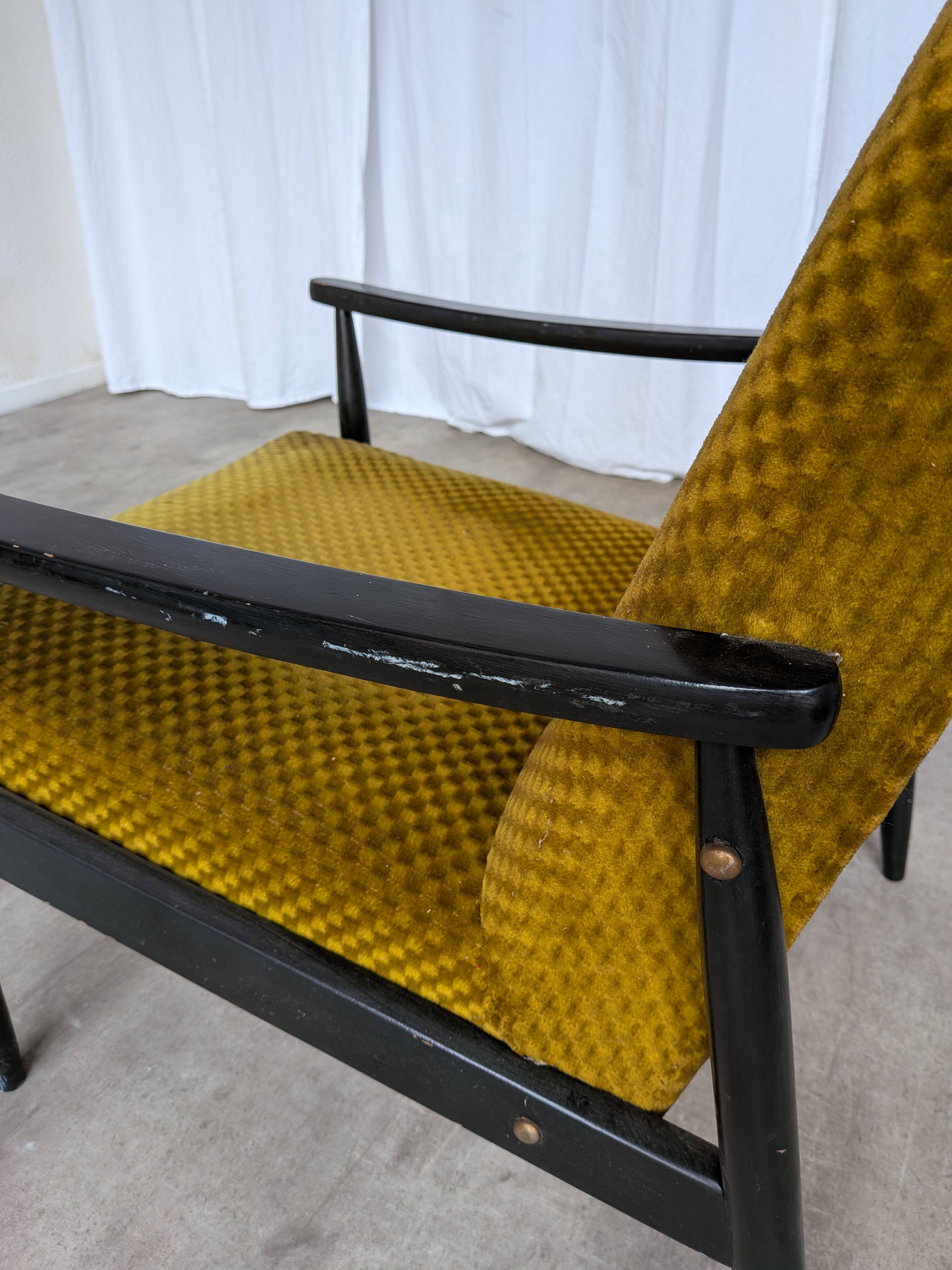 Vintage Yellow Fabric Armchair: Mid-Century Modern Lounge Chair