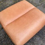 Scandinavian pouf design in brown leather, made in Switzerland by De Sede.