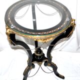 Napoleon III Gueridon Table blackened wood and gilded bronze swan - Mother-of-pearl marquetry top 19th century.