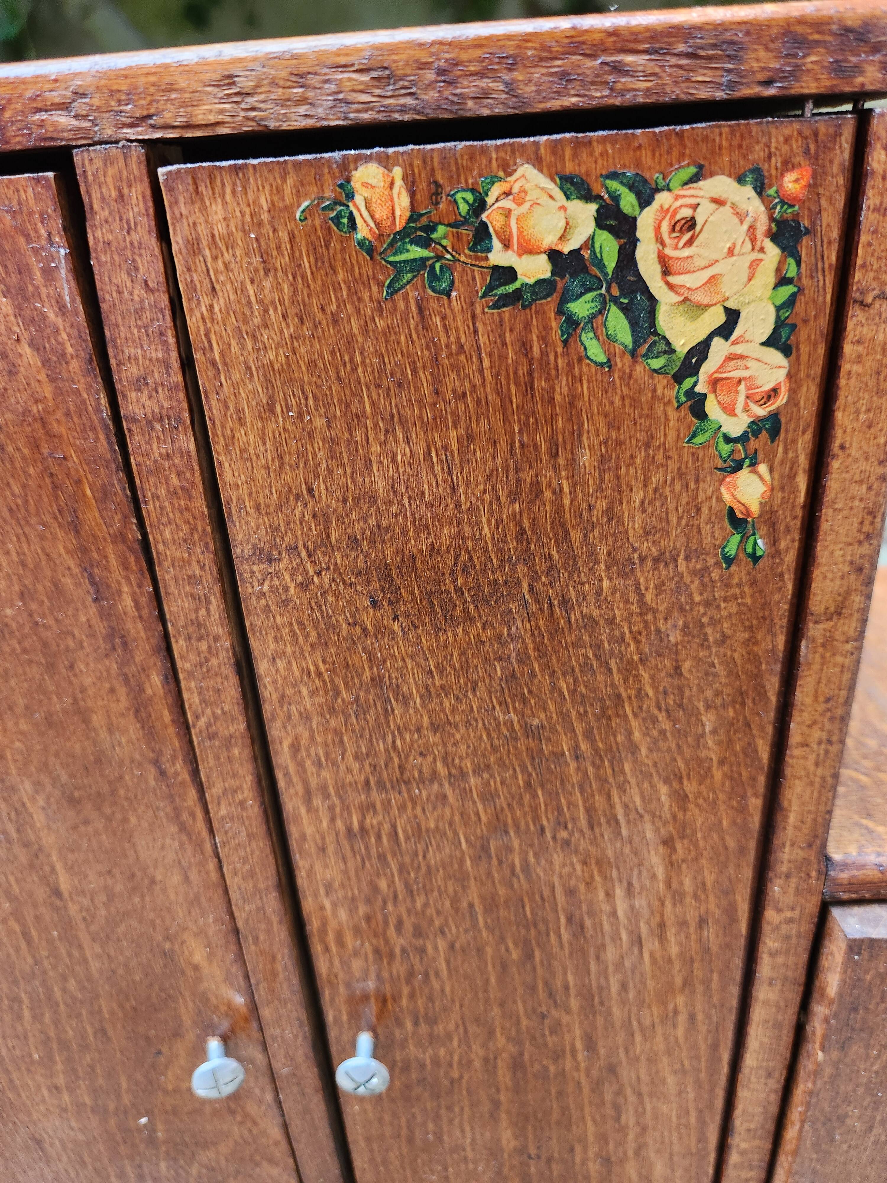 Vintage wooden doll wardrobe Art Deco