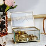 Beveled and chiseled glass and brass jewelry box