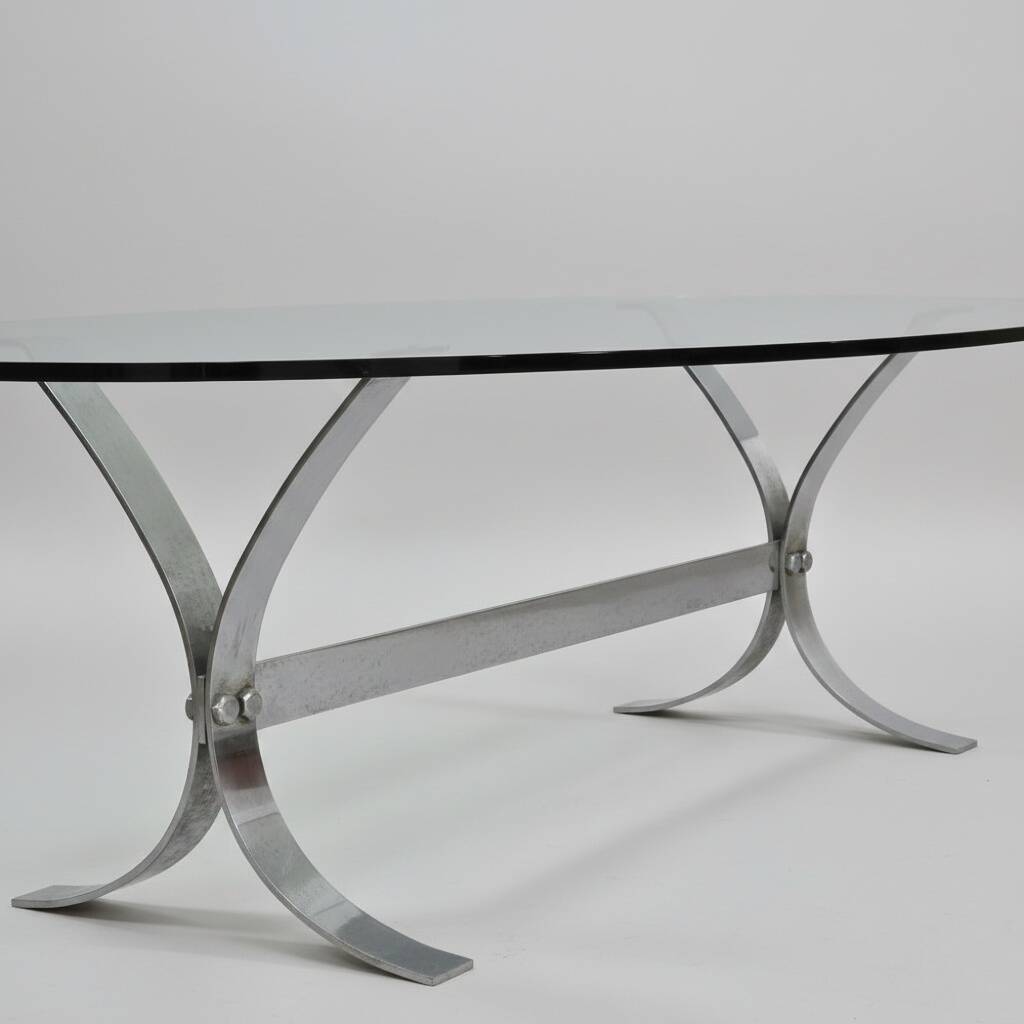 Glass and steel coffee table – 1970s modernist design