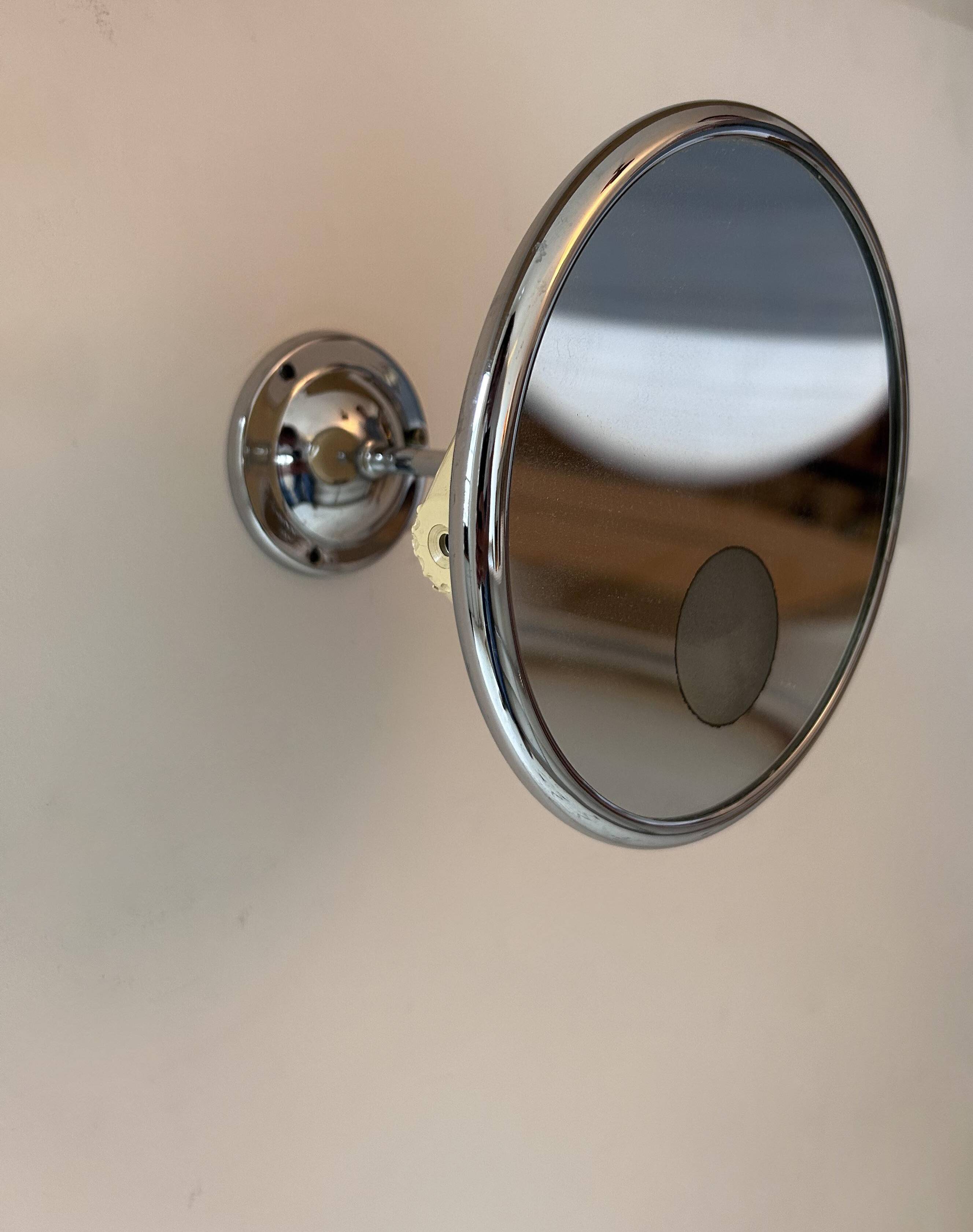 Vintage adjustable chrome mirror, magnifying and illuminating, France 1970