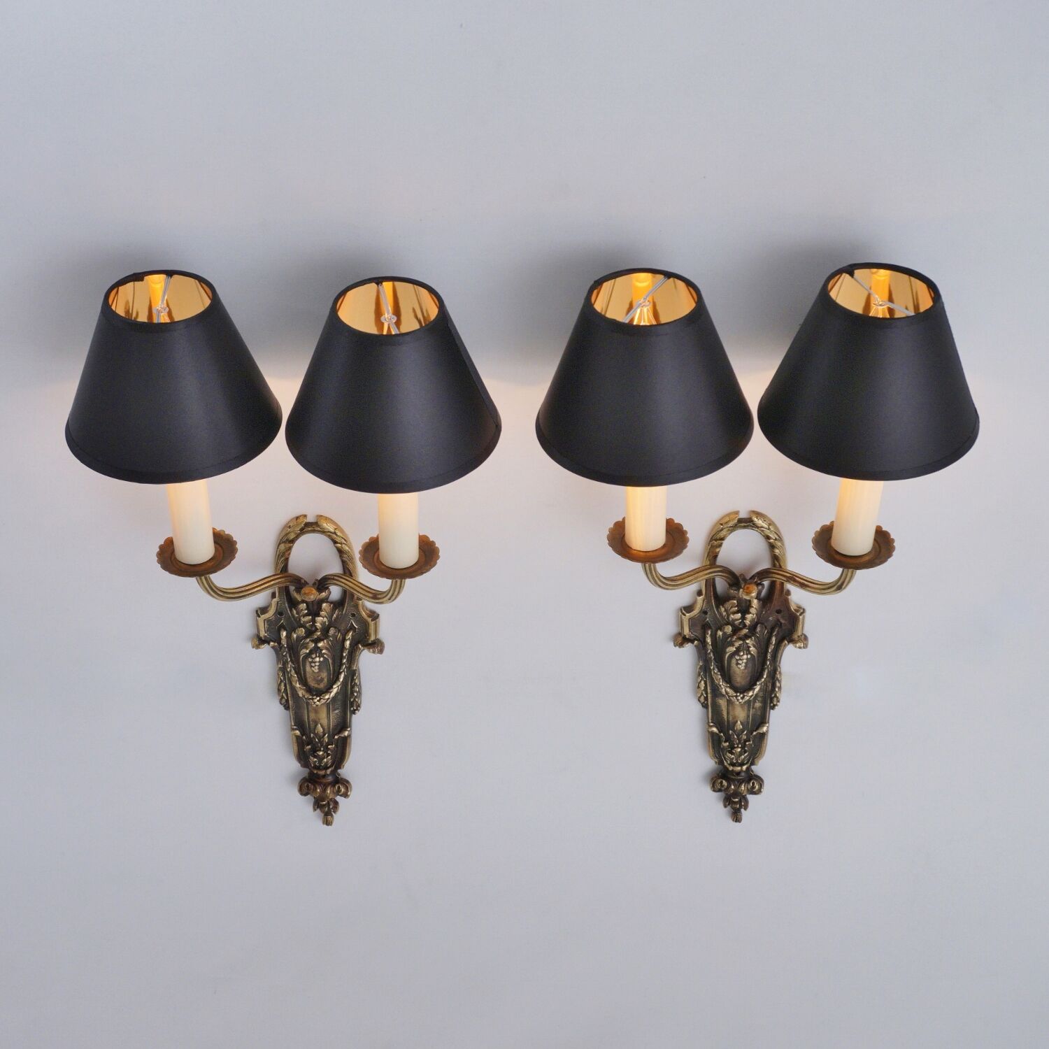 Pair antique sconces wall lights LB Deposé Leboullanger Freres, gilt bronze, 1900 ca, French