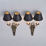 Pair antique sconces wall lights LB Deposé Leboullanger Freres, gilt bronze, 1900 ca, French