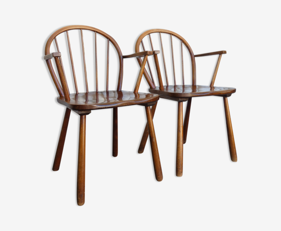 Paire fauteuils à barreaux scandinaves bois massif Danemark