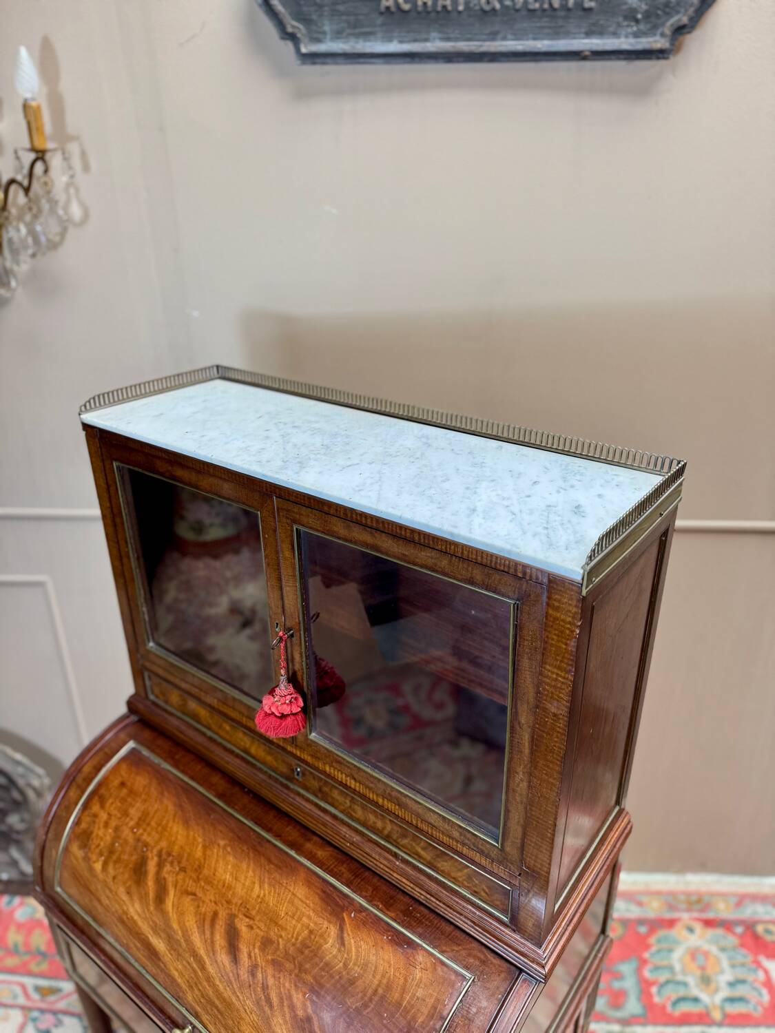 Louis XVI/18th century mahogany roll-top desk forming a display case