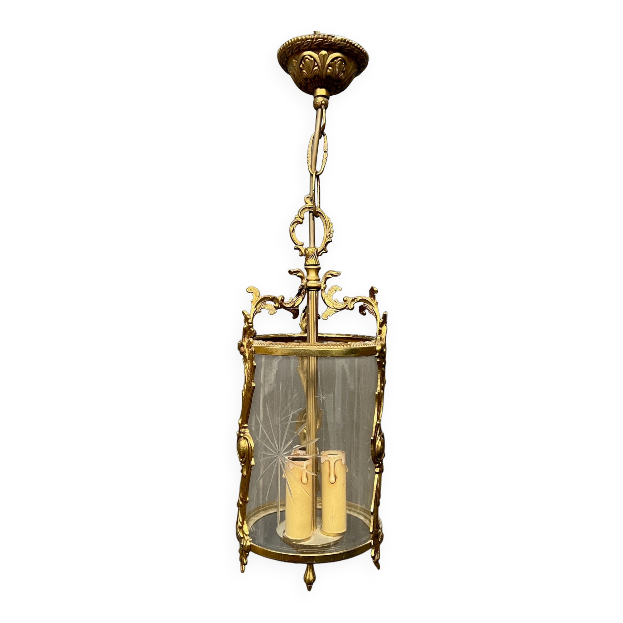 Lanterne suspendue cristal en bronze