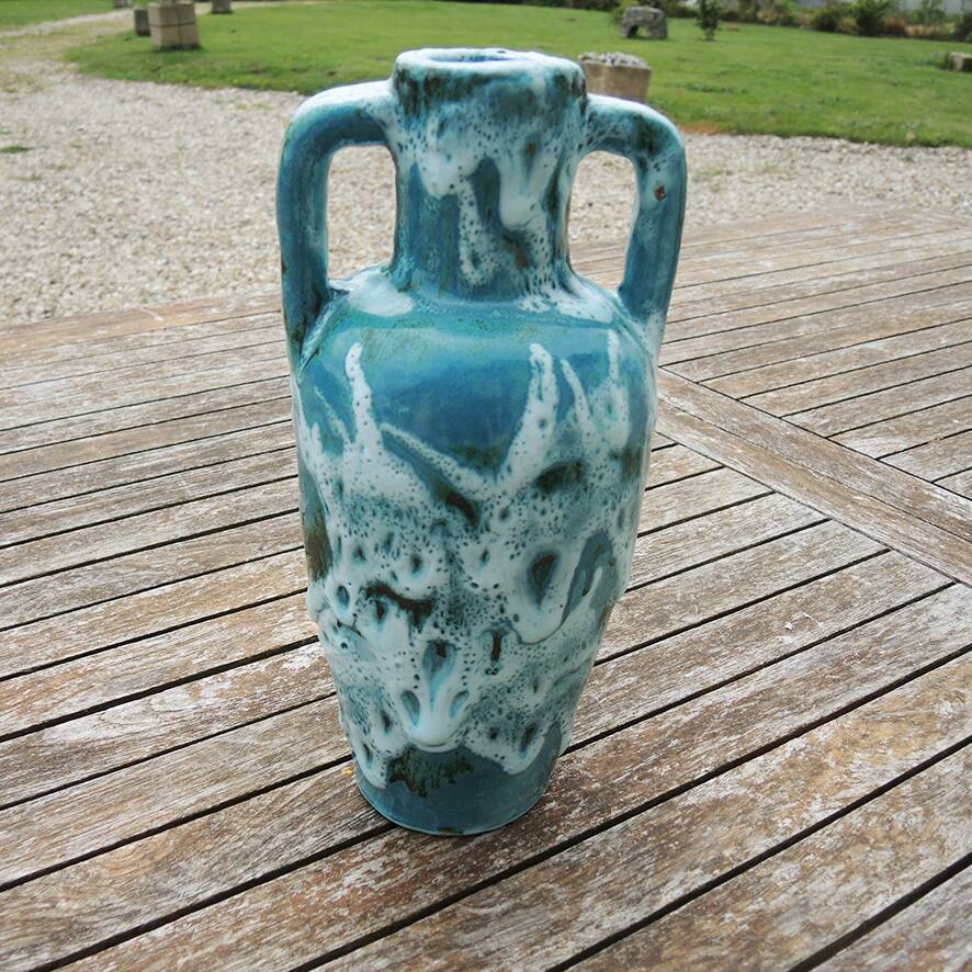 Antique turquoise terracotta amphora vase