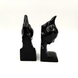 Angelo Minghetti, Art Déco black enamel Bookends, circa 1920, Signed
