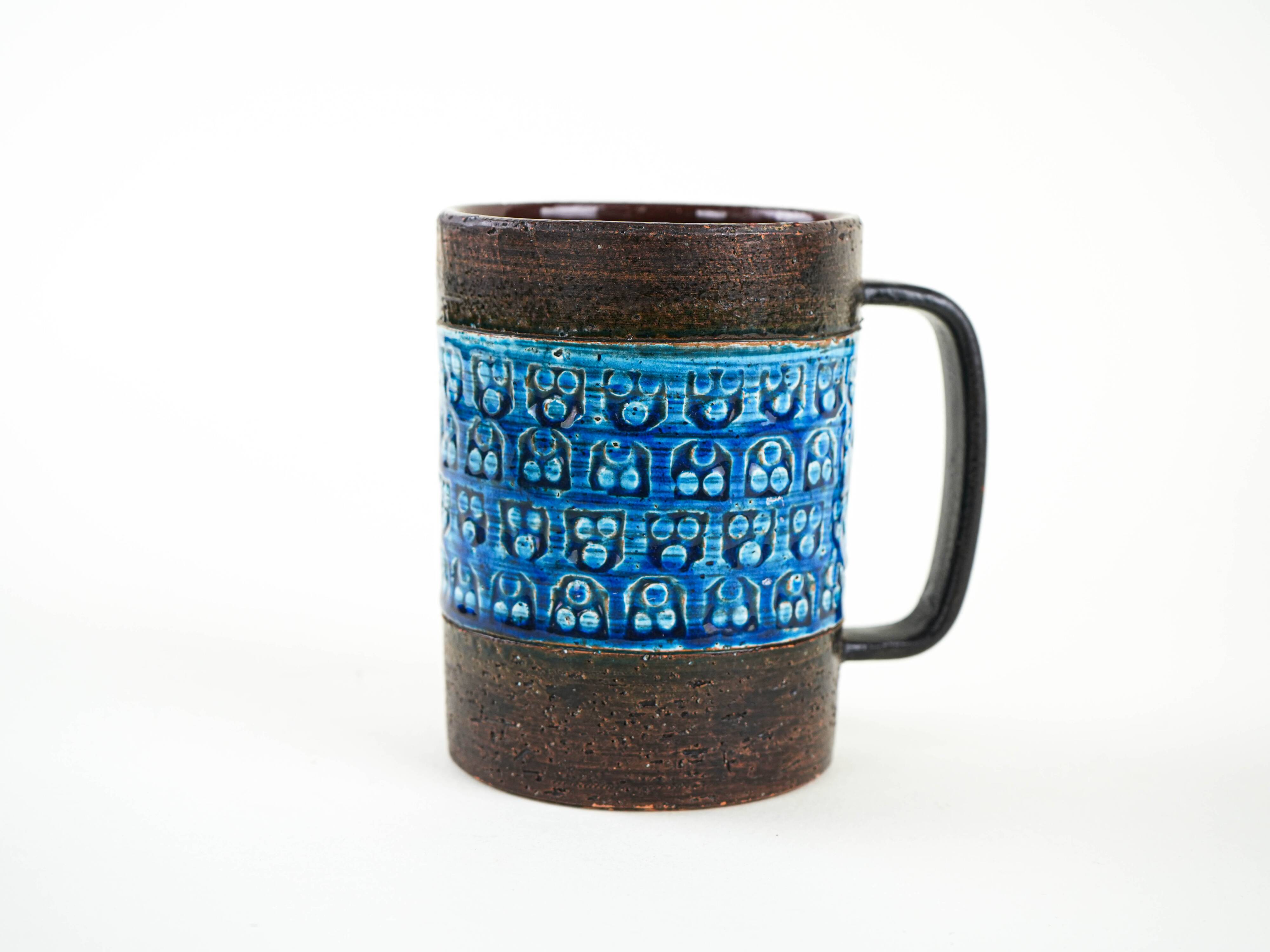 Trifoglio Blue ceramic mug, Italian design, 1960s, designer: Aldo Londi, ma