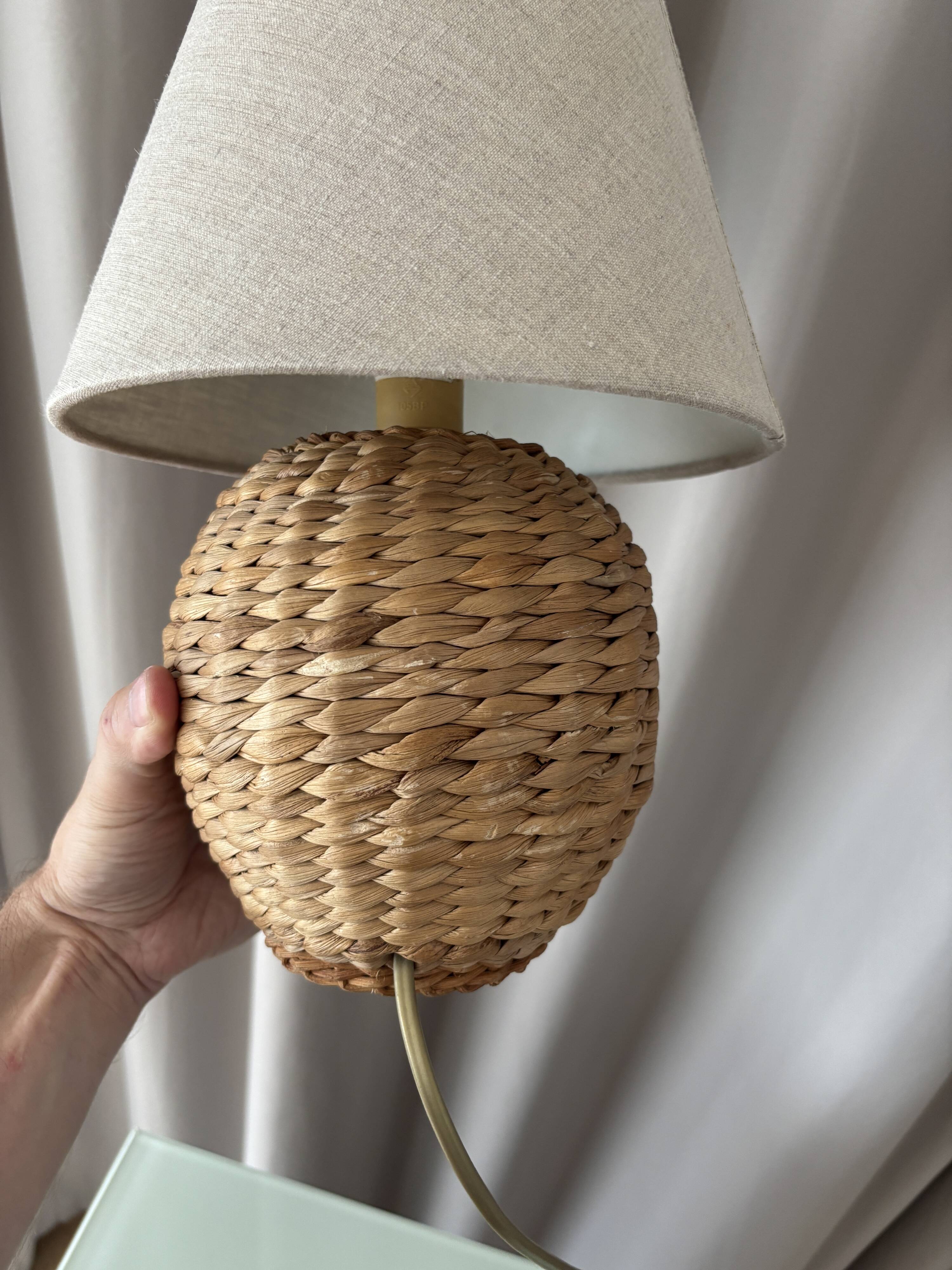 Vintage Woven Rattan Table Lamp with Linen Shade