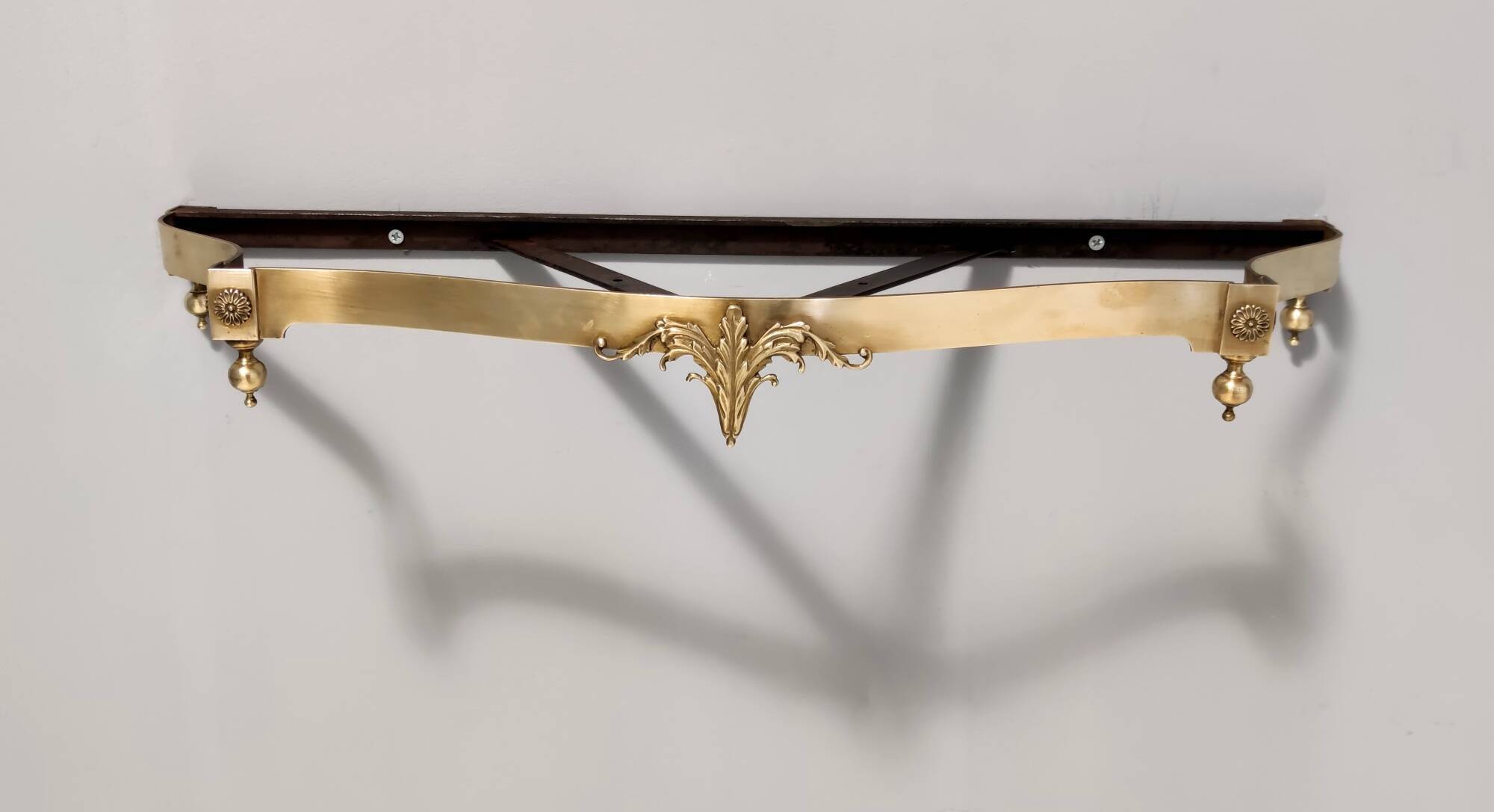 Vintage Wall-Mounted Brass Console Table with Yellow Onyx Top, Italy