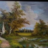 C.Iness, table, House near the pond, 100 X 70 cm