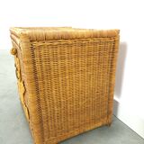 Wicker basket with lid with bear, vintage toy basket