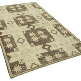 1970s handwoven wool anatolian beige carpet 138 cm x 224 cm