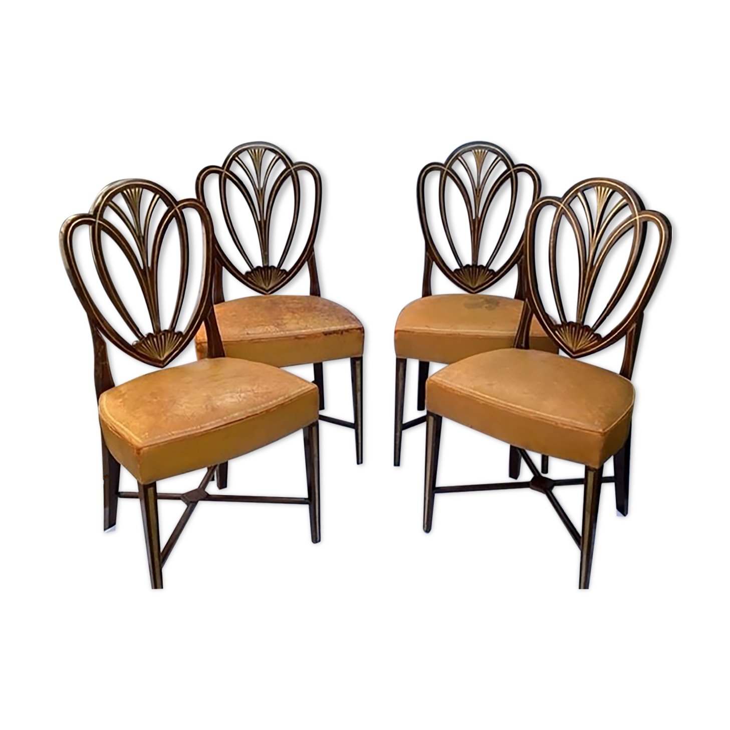 Series four English chairs Hepplewhite mahogany leather early twentieth century