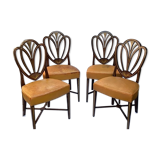 Série quatre chaises anglaises Hepplewhite acajou cuir début XXème