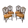 Série quatre chaises anglaises Hepplewhite acajou cuir début XXème