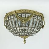 large 1960s CEILING LAMP glass crystal bronze hollywood regency style 1960s