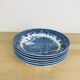 6 Churchill English ironstone soup plates, blue