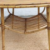 4 armchairs and a coffee table made of rattan and bamboo wood, vintage.