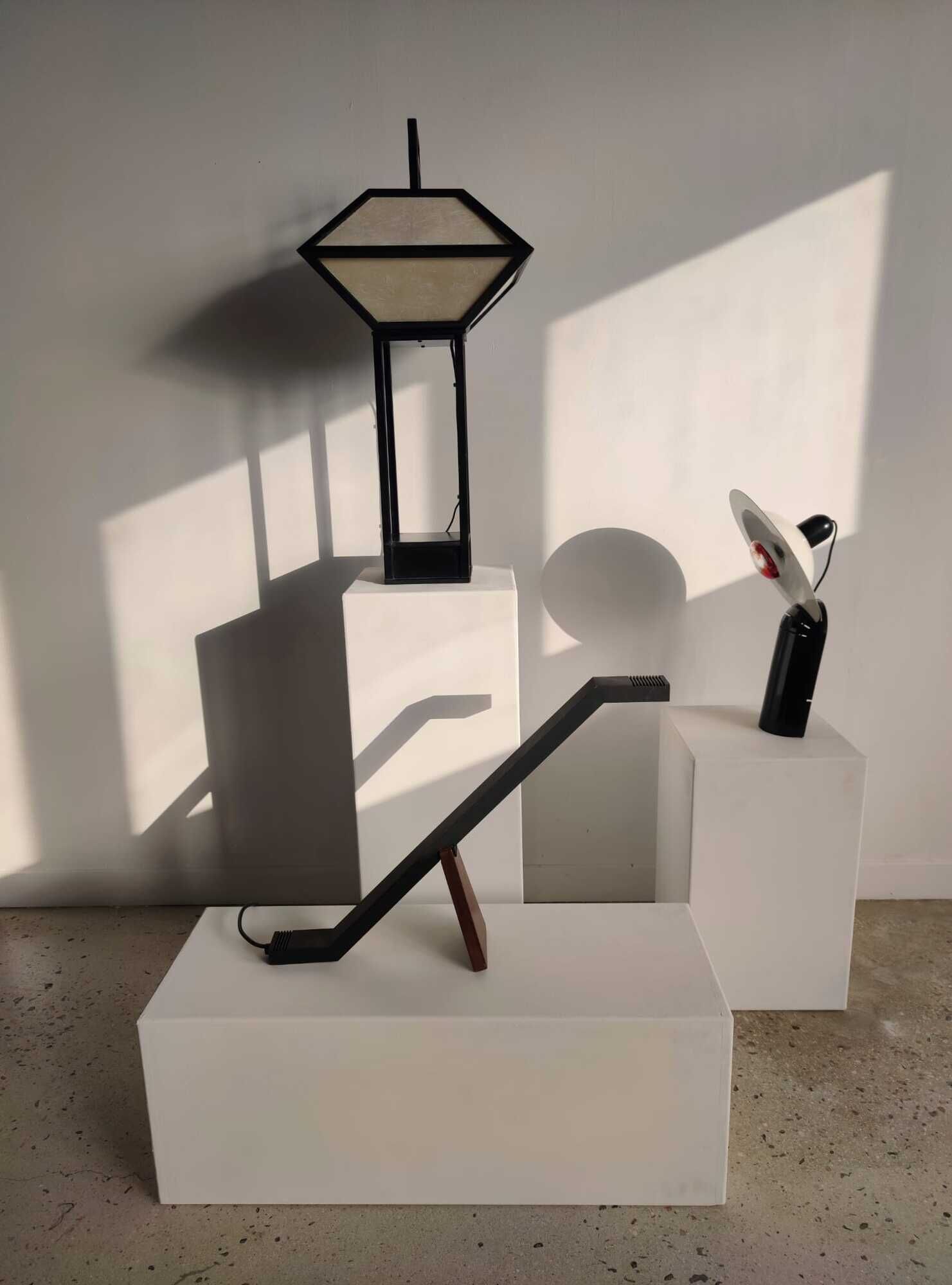 Japanese lamp in black lacquered wood and rice paper H:75cm