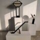 Japanese lamp in black lacquered wood and rice paper H:75cm