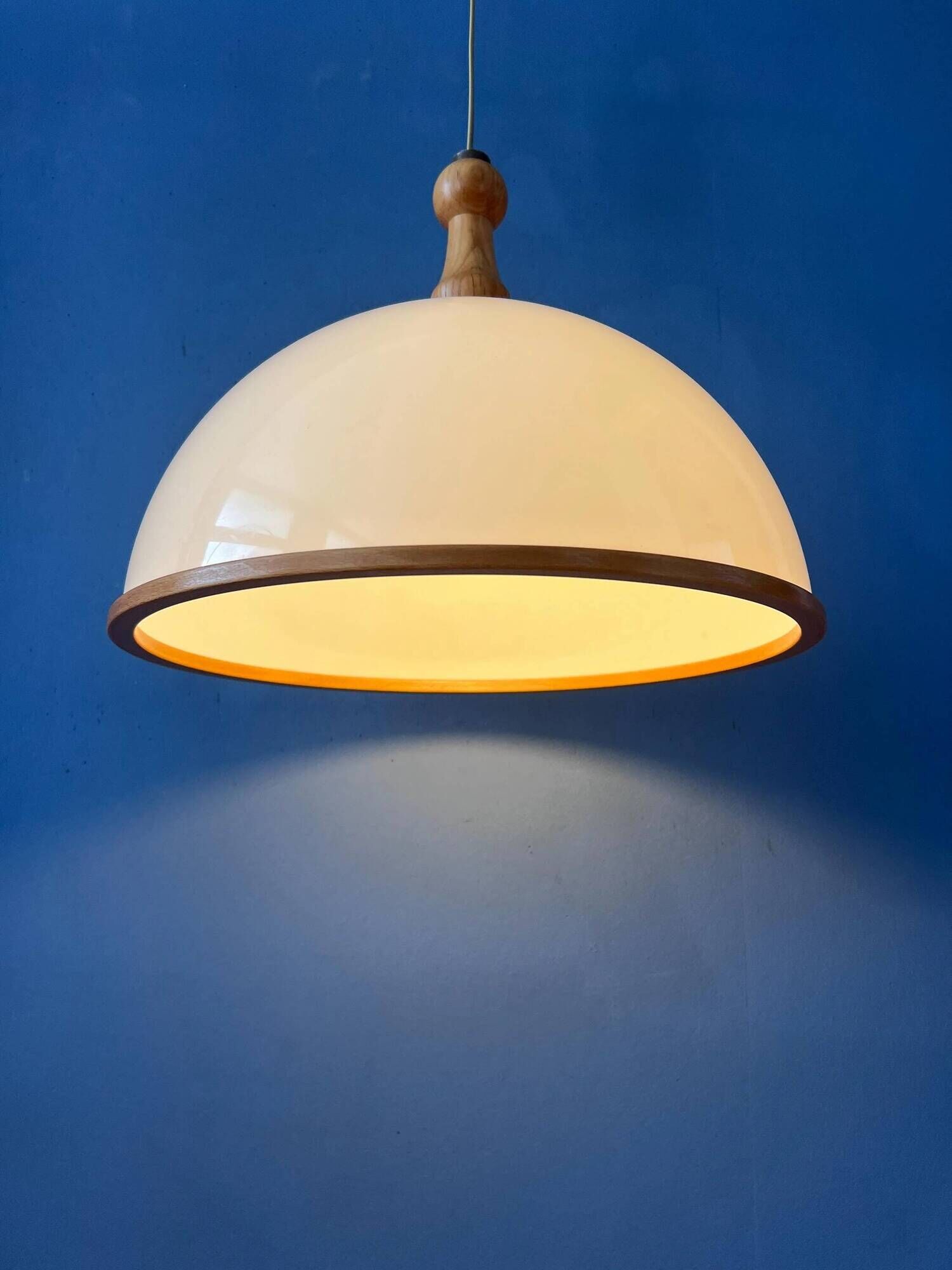 Vintage white wooden Steinhauer suspension, pendant lamp in plexiglass.