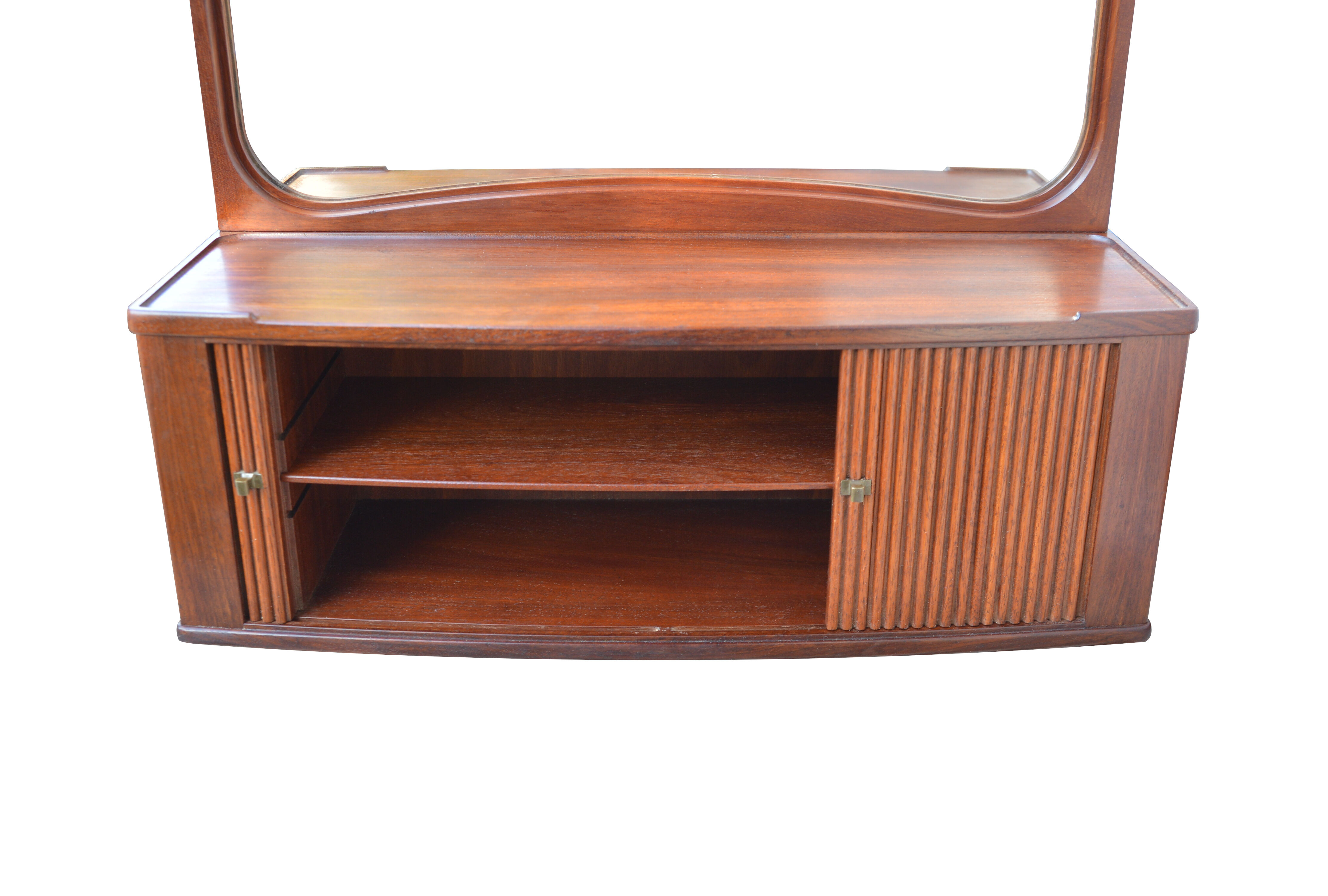 Vintage mid-century Danish mirror with tambour cabinet from 1950s 1960s. 46x67cm