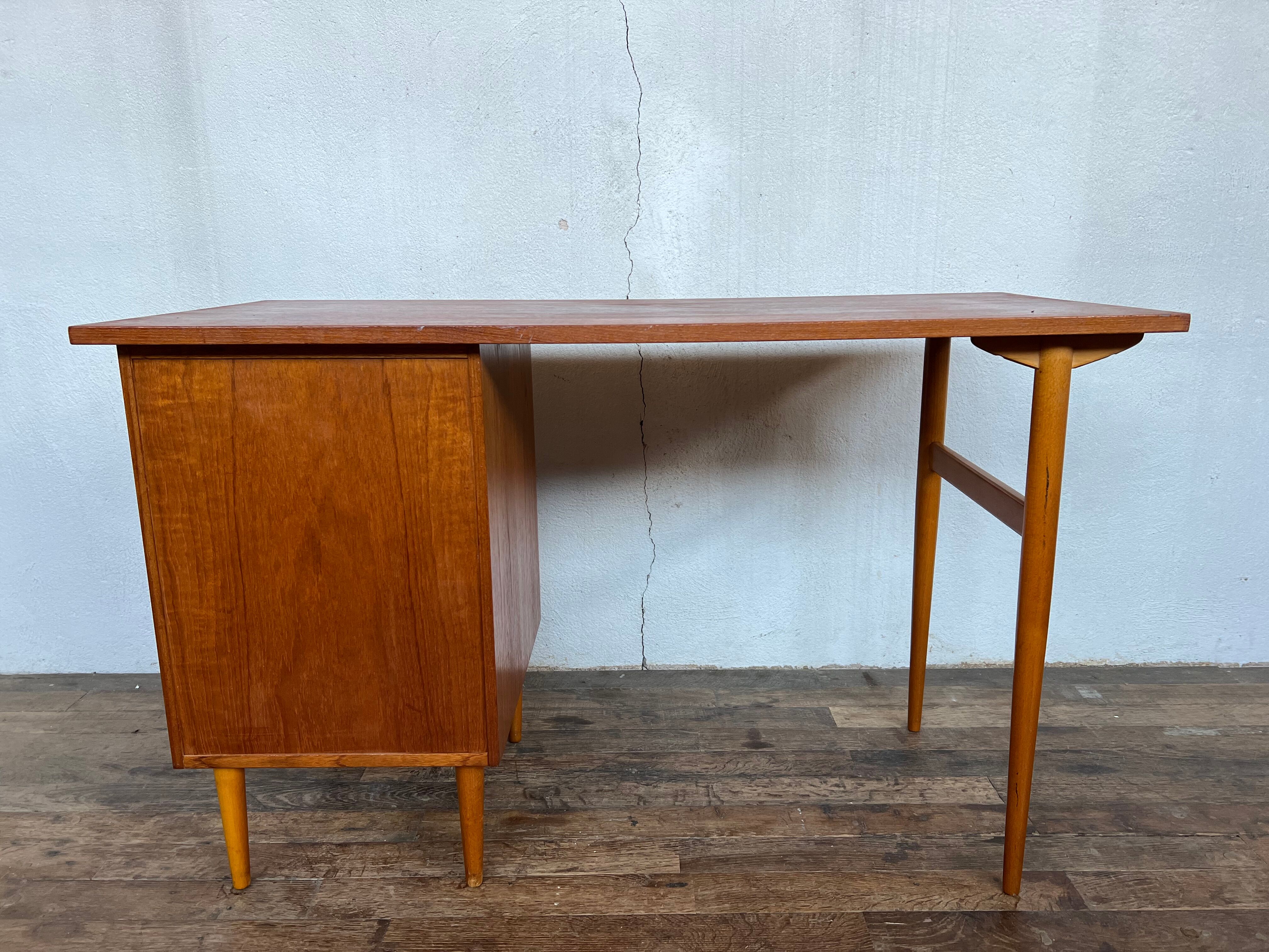 Scandinavian teak desk design 1960 feet spindles