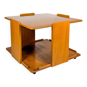 Table basse à roulettes en chêne blond, 1970