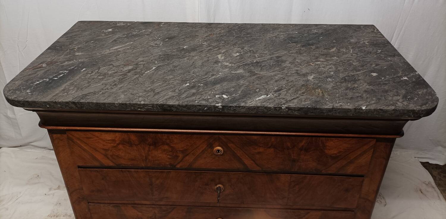 Antique Louis Philippe chest of drawers with 4 drawers and marble